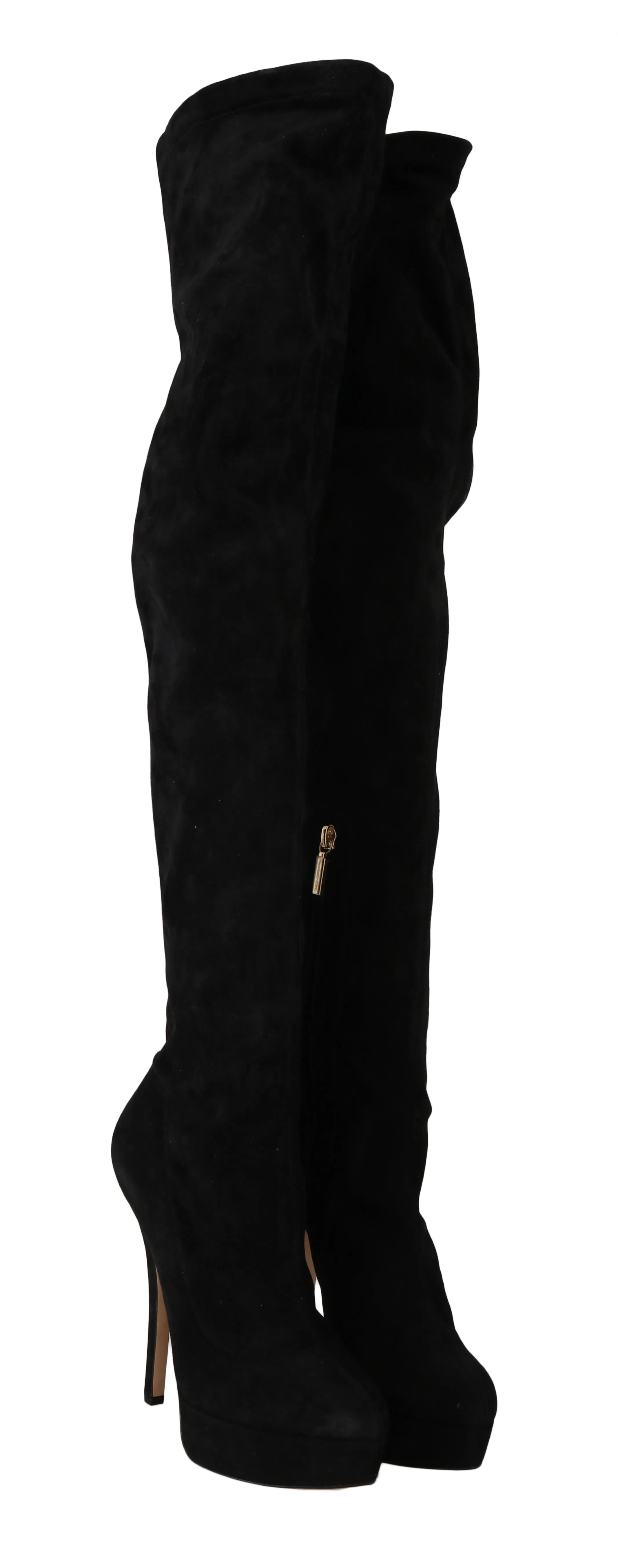 Black Suede Leather Over Knee Boots