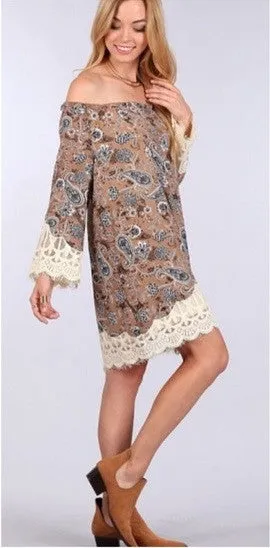Blu Pepper | Lace Trim Paisley Print Tunic Dress