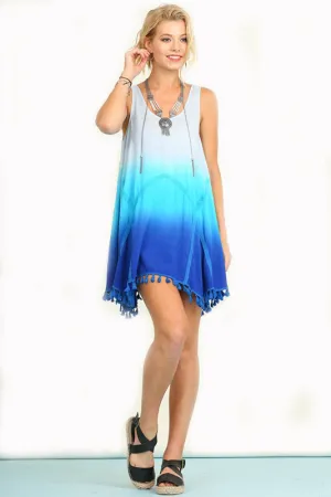 Boho Sleeveless Ombre Dress with Tassel Trim