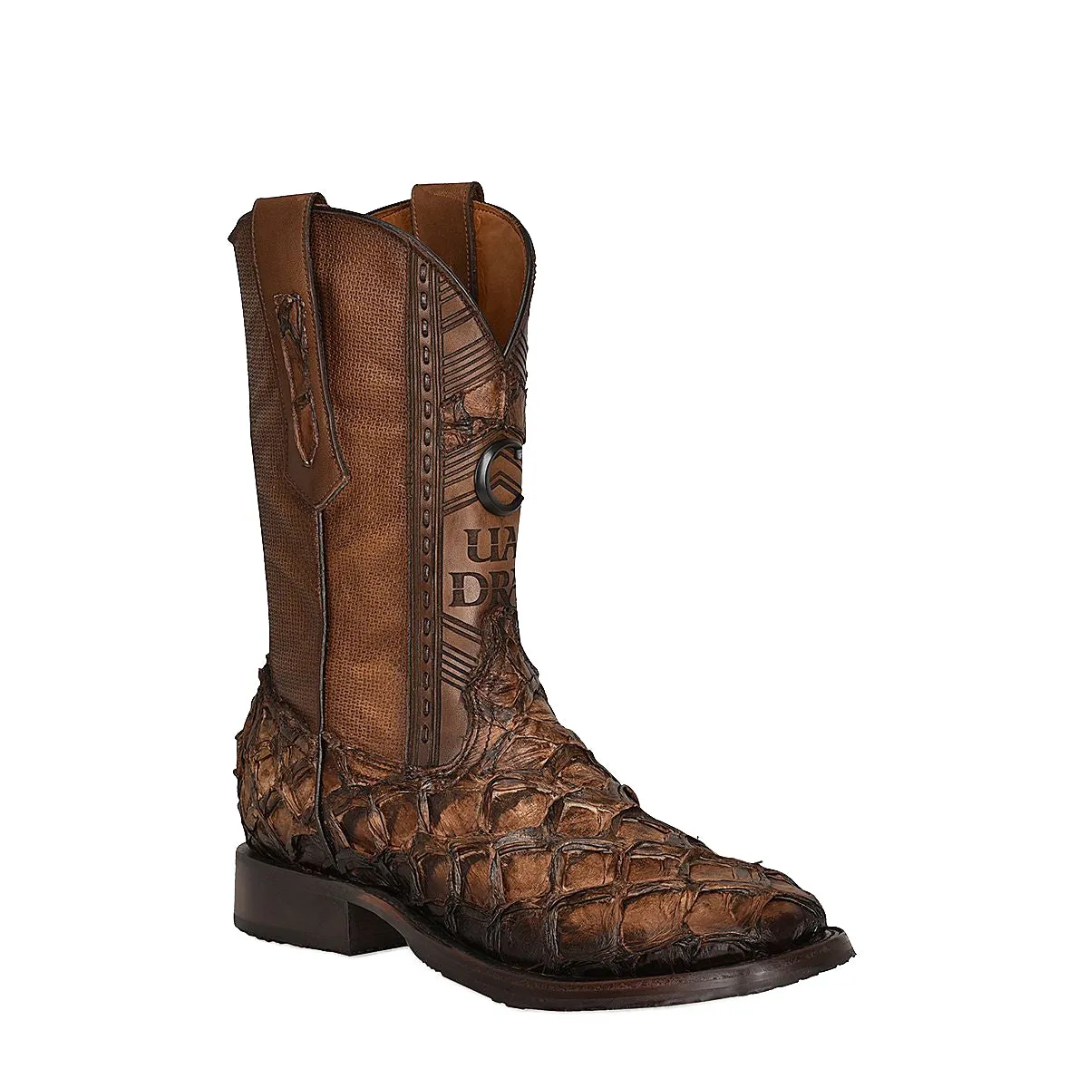 Cuadra Honey Fish Pirarucu Laser & Woven Square Toe Boots CU658