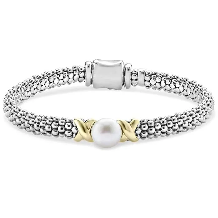 LAGOS Luna Pearl Bracelet in Sterling Silver and 18K Yellow Gold - Size Medium (7)