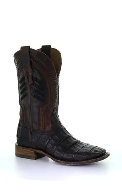 Men's Corral Caiman Oil Brown Boots A3878 Wide Square Toe