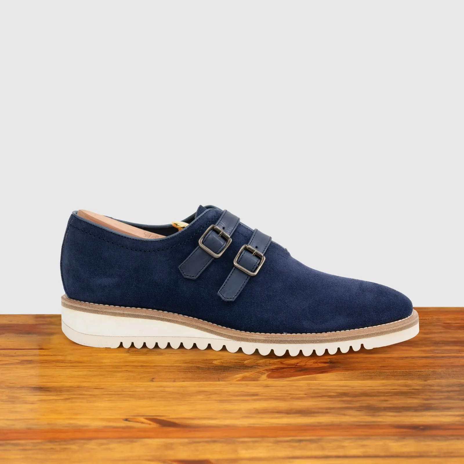 Q982 Calzoleria Toscana Velour Suede Double Strap Dress Shoe