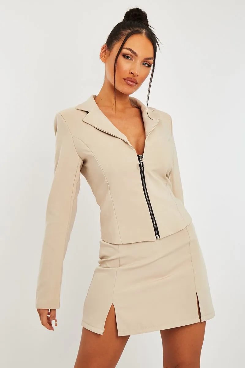 Stone Double Notch Split Mini Skirt - Charliee